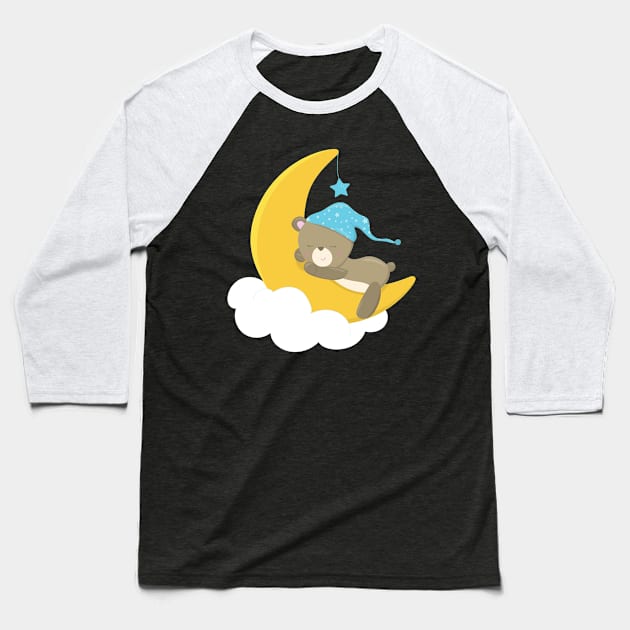 Sleeping Bear, Little Bear, Bear On The Moon Baseball T-Shirt by Jelena Dunčević